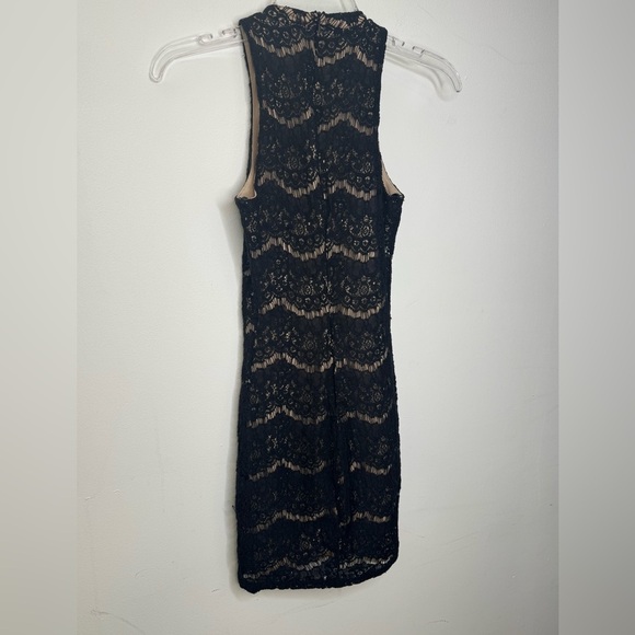 Fire Los Angeles Lace Overlay Mini Slip Dress Womens XS Black Sexy High Neck y2k - Picture 3 of 8